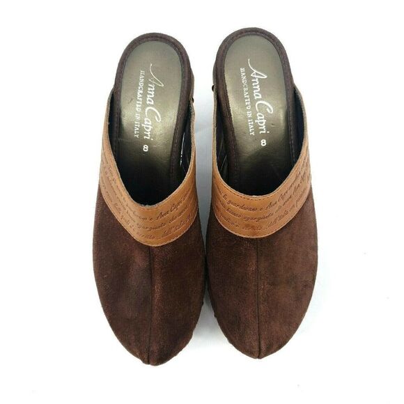Anna Capri Italy Brown Suede Studs Mule Clog Shoes - Picture 10 of 12